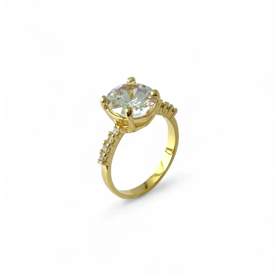 Anel Estilo Solitário Banhado a Ouro 18k Zircônia Grande