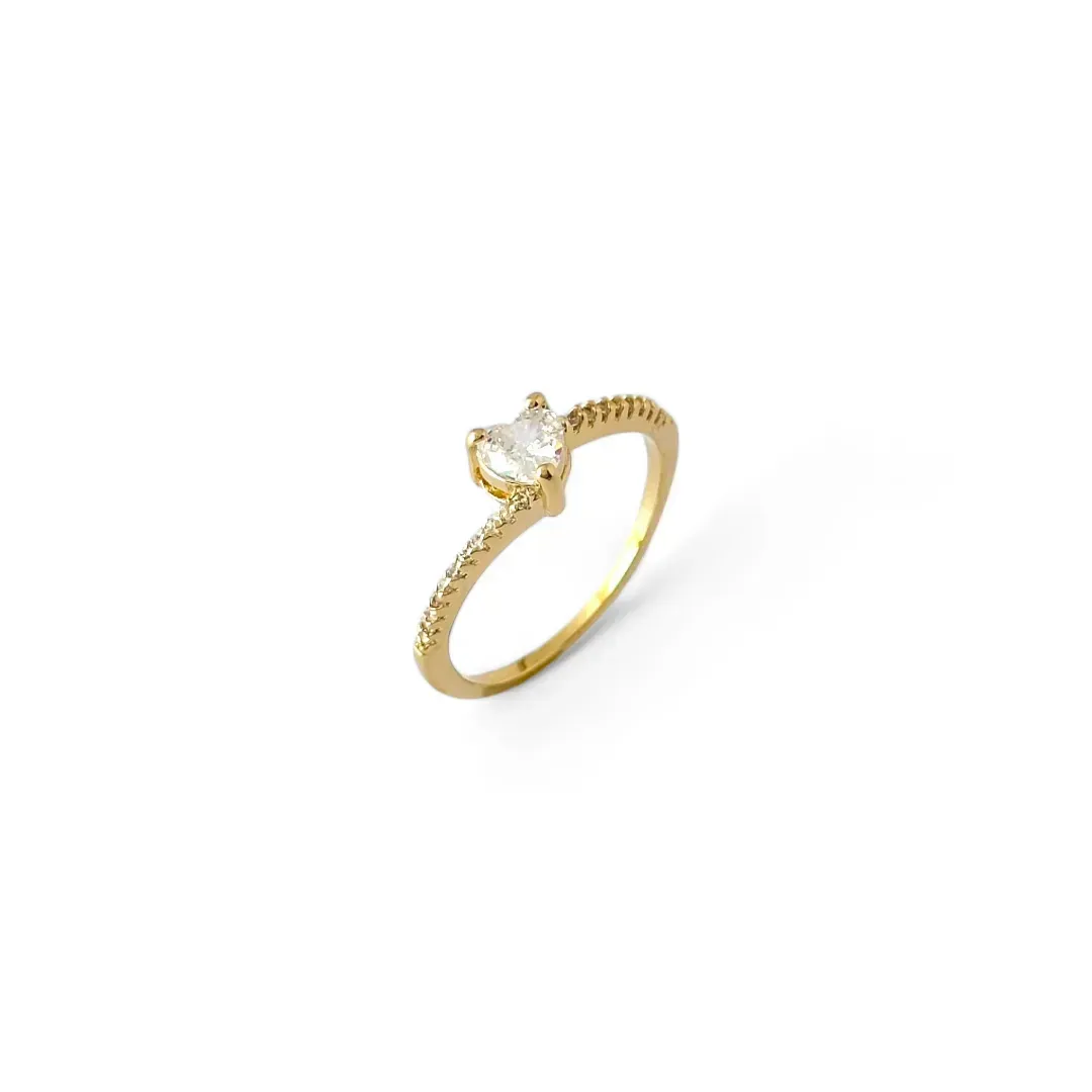 Anel Estilo Solitário Coração  Banhado a Ouro 18K Aro Zircônia