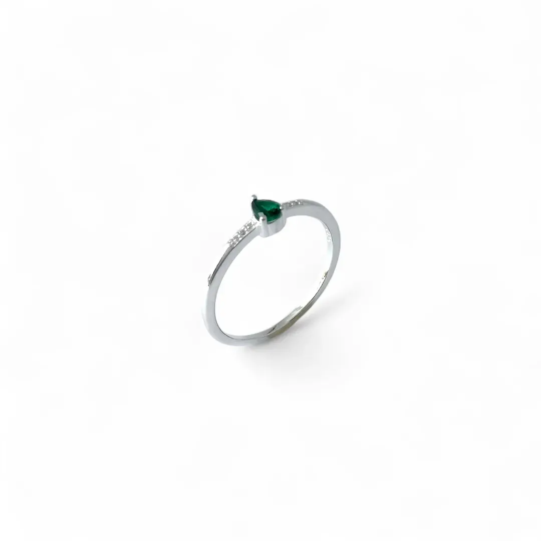 Anel Gota Prata 925 Verde Esmeralda com Zircônias