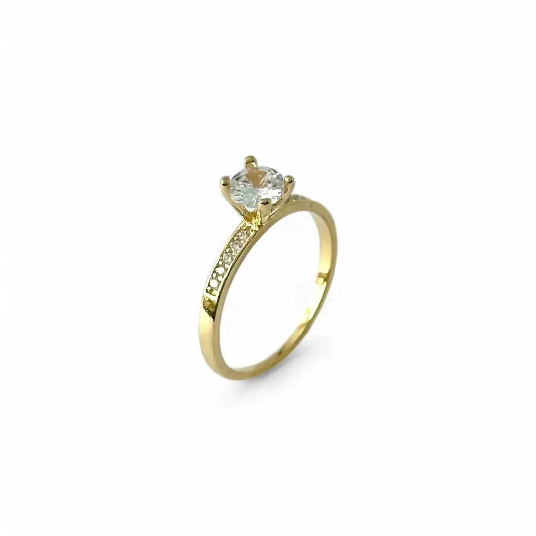 Anel Solitário Banhado a Ouro 18K Detalhe de Micro zircônias