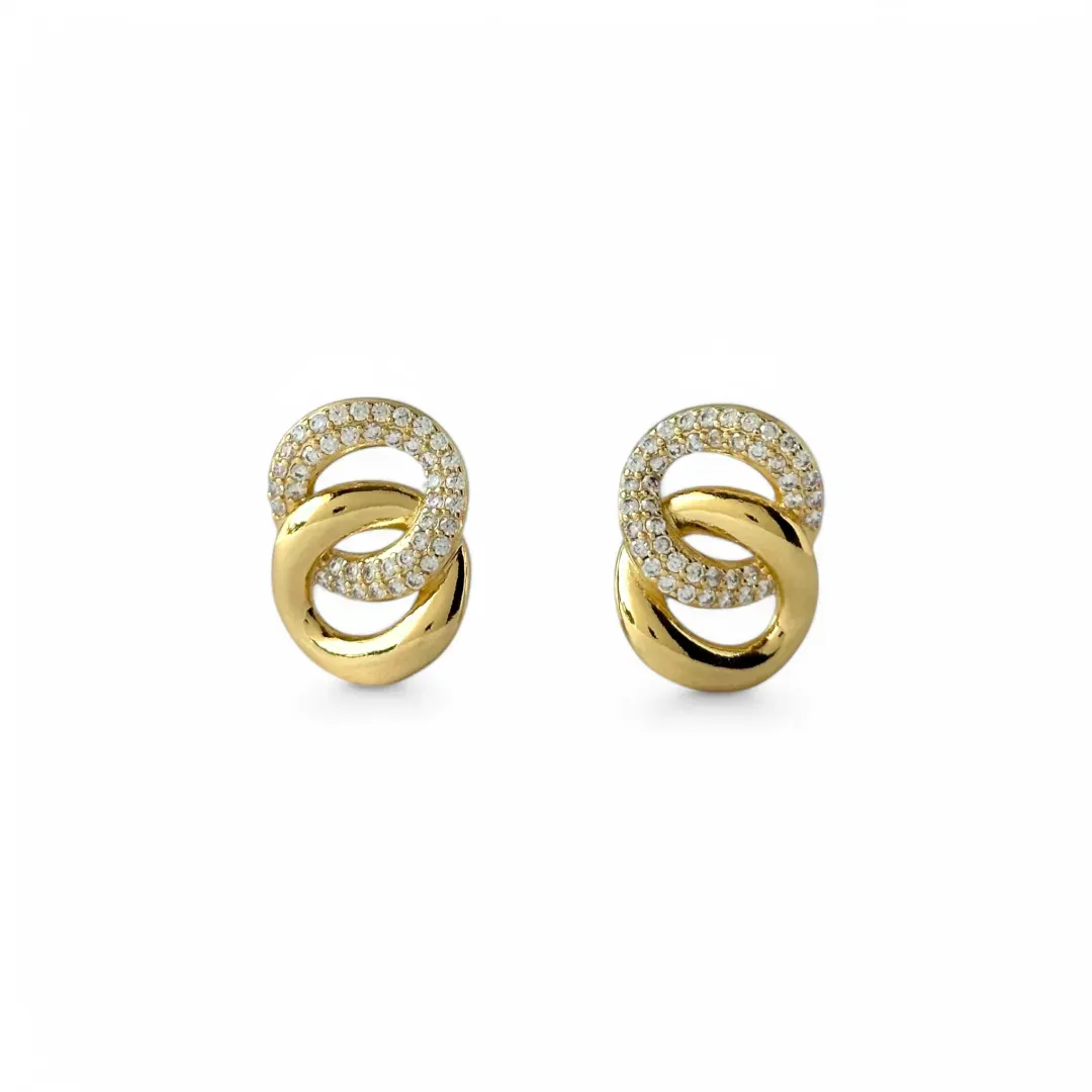 Brinco 2 Círculos Entrelaçados Banhado a Ouro 18k Zircônias/Liso