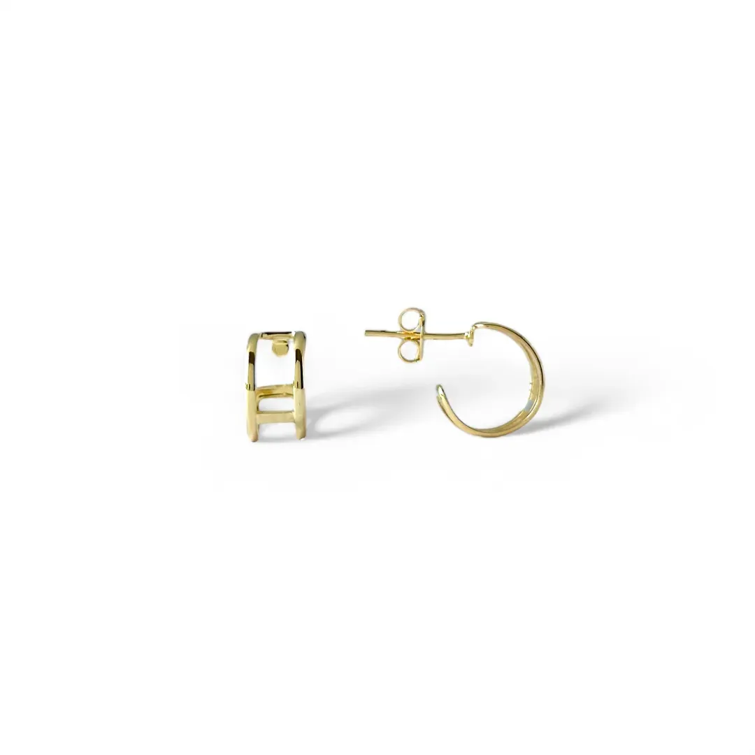 Brinco Argola Aberta Banhado a Ouro 18k 2 Linhas