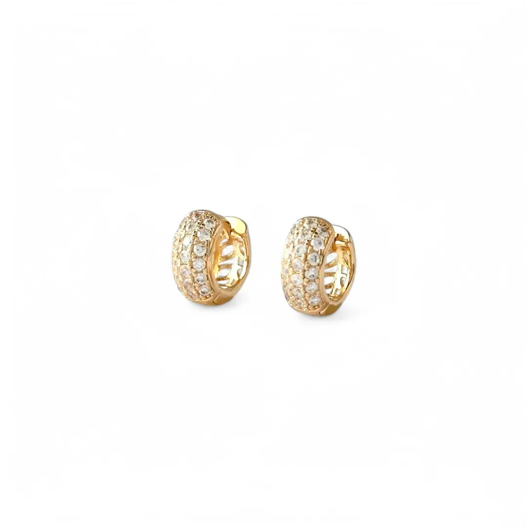 Brinco Argola Banhado a Ouro 18K  3 Linhas Zircônias - 1,0cm