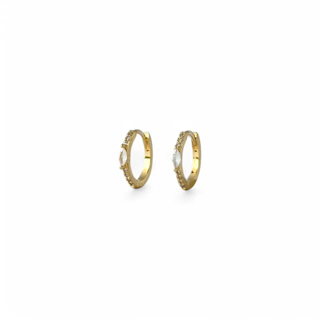Brinco Argola com Pedra Banhado a Ouro 18k e 1 Linha de Zircônias