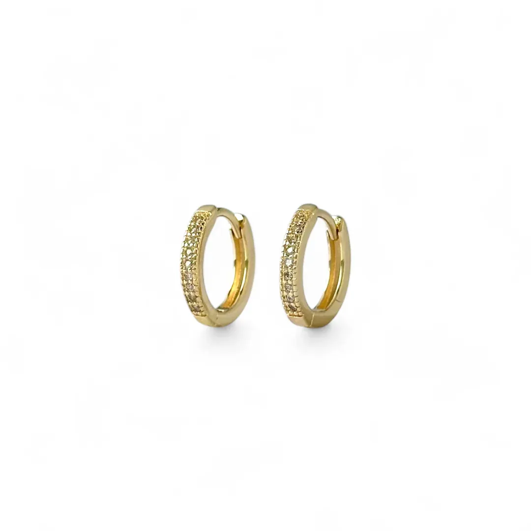 Brinco Argola Lisa Banhado a Ouro 18K 1 Linha Zircônias - 1cm