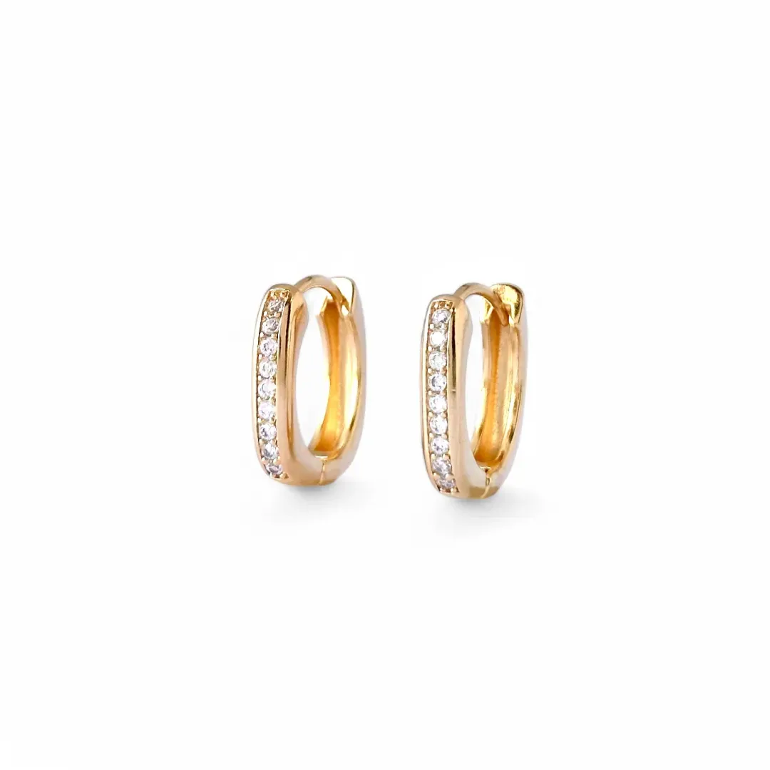 Brinco Argola Quadrada  Banhada a ouro 18K Zircônias - 1,5cm