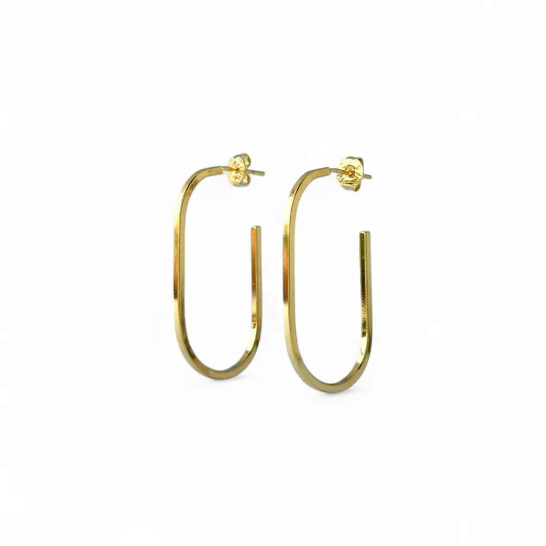 Brinco Argola Retangular Aberta Banhado a Ouro 18k com Cantos Arredondados