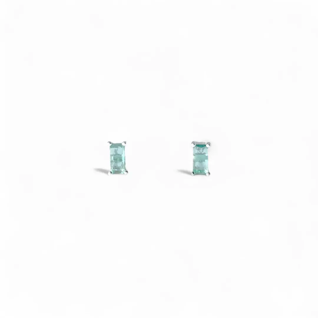 Brinco Azul Tiffany Prata 925 com Zircônia Retangular