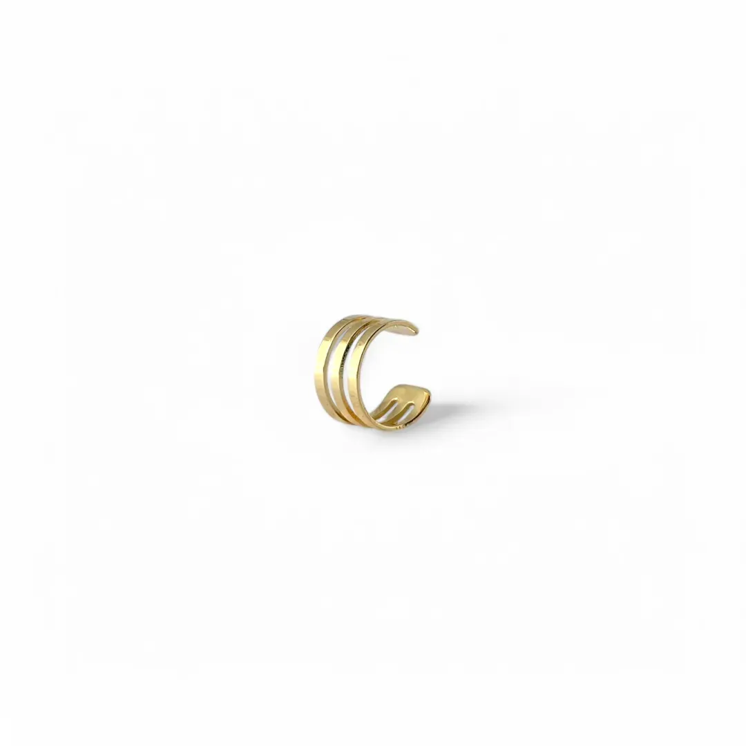 Brinco Cartilagem Piercing Fake Banhado a Ouro 18k 3 Linhas Lisas
