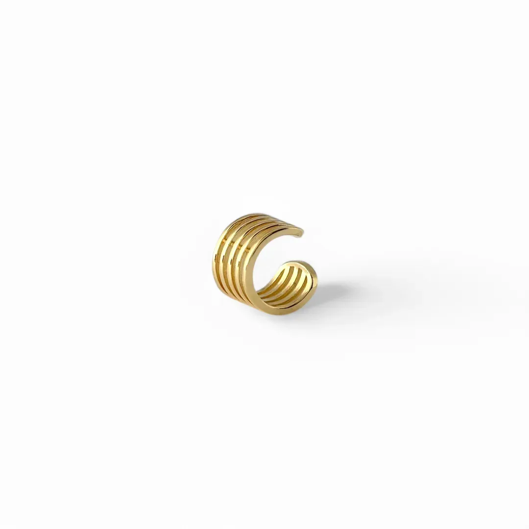 Brinco Cartilagem Piercing Fake Banhado a Ouro 18k 5 Linhas Lisas