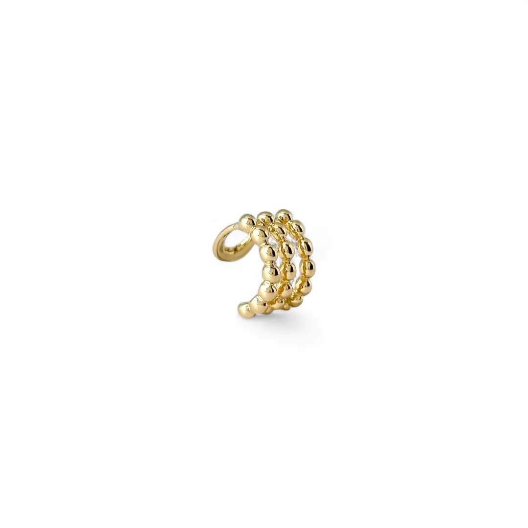 Brinco Cartilagem Piercing Fake Bolinhas Banhado a Ouro 18k com 3 Linhas