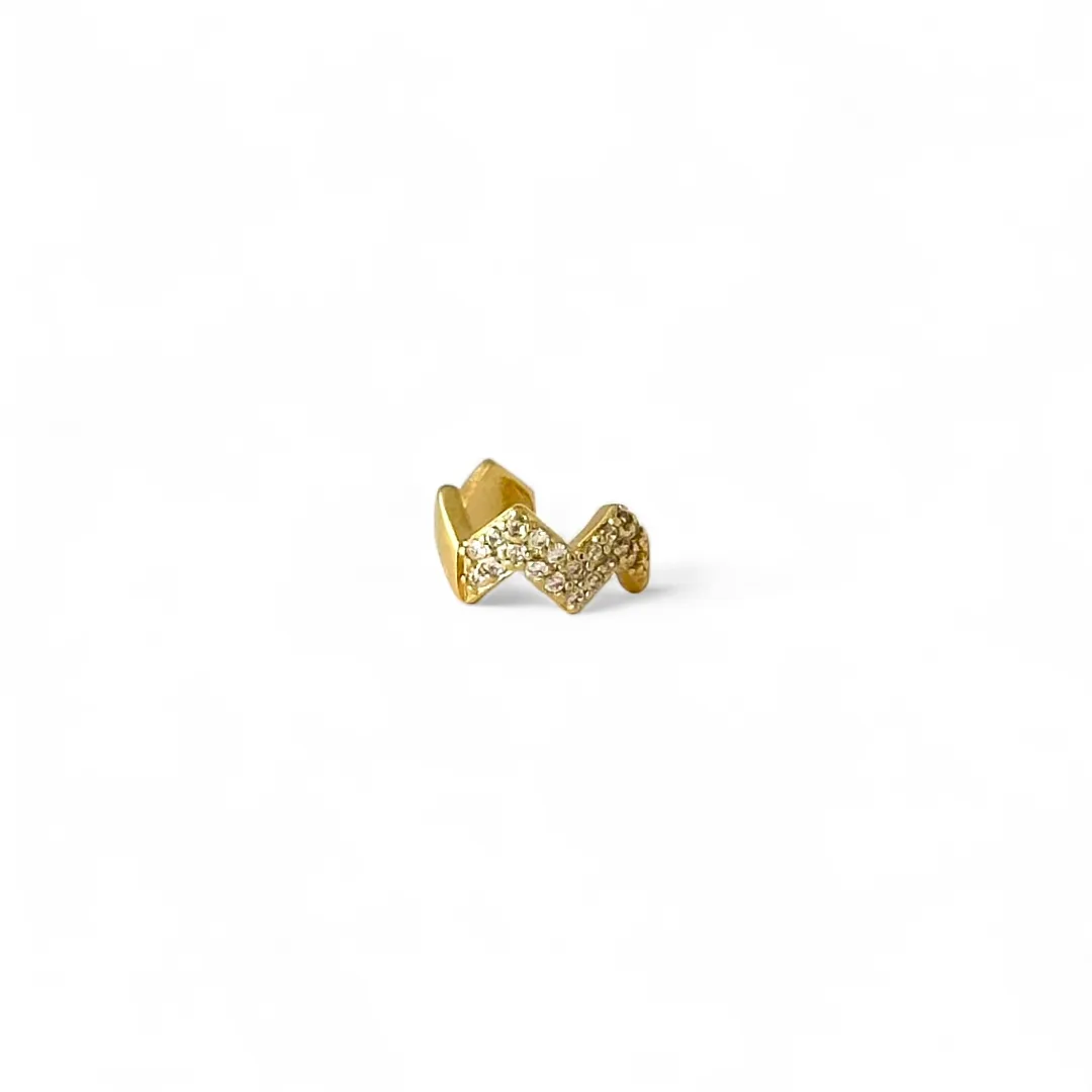 Brinco Cartilagem Piercing Fake Zig Zag Banhado a Ouro 18k com Zircônias