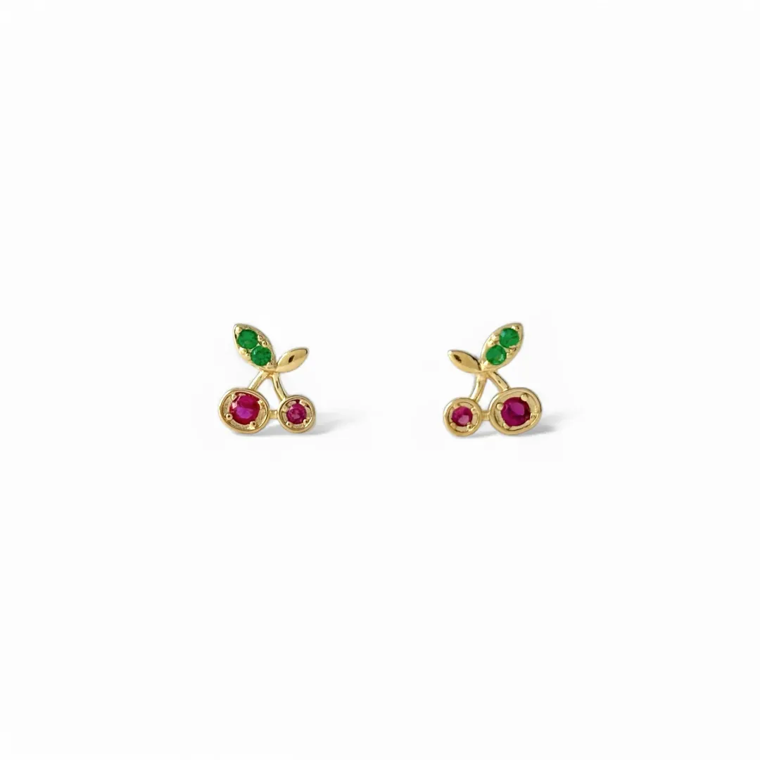 Brinco Cereja Banhado a Ouro 18k com Zircônias