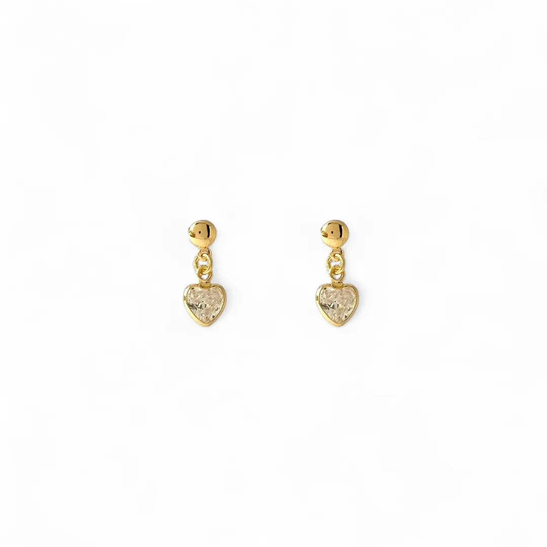 Brinco Coração Banhado a Ouro 18k com Zircônia Pendurada