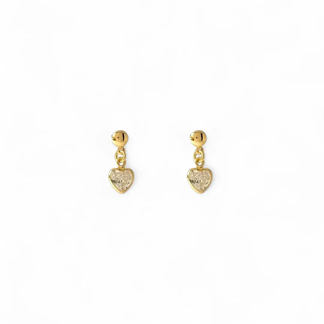 Brinco Coração Banhado a Ouro 18k com Zircônia Pendurada