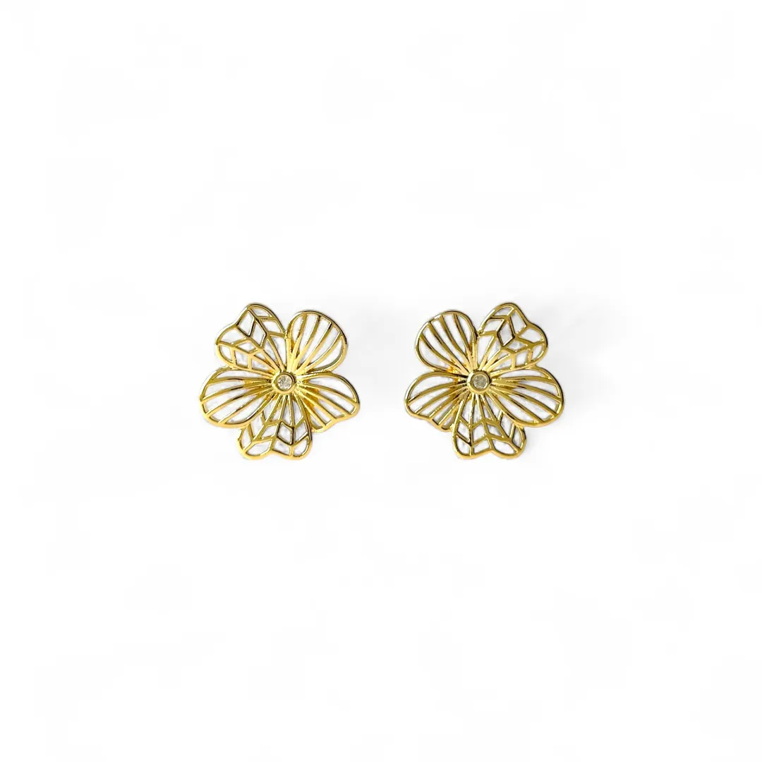 Brinco Flor Banhado a Ouro 18k Lisa com Zircônias