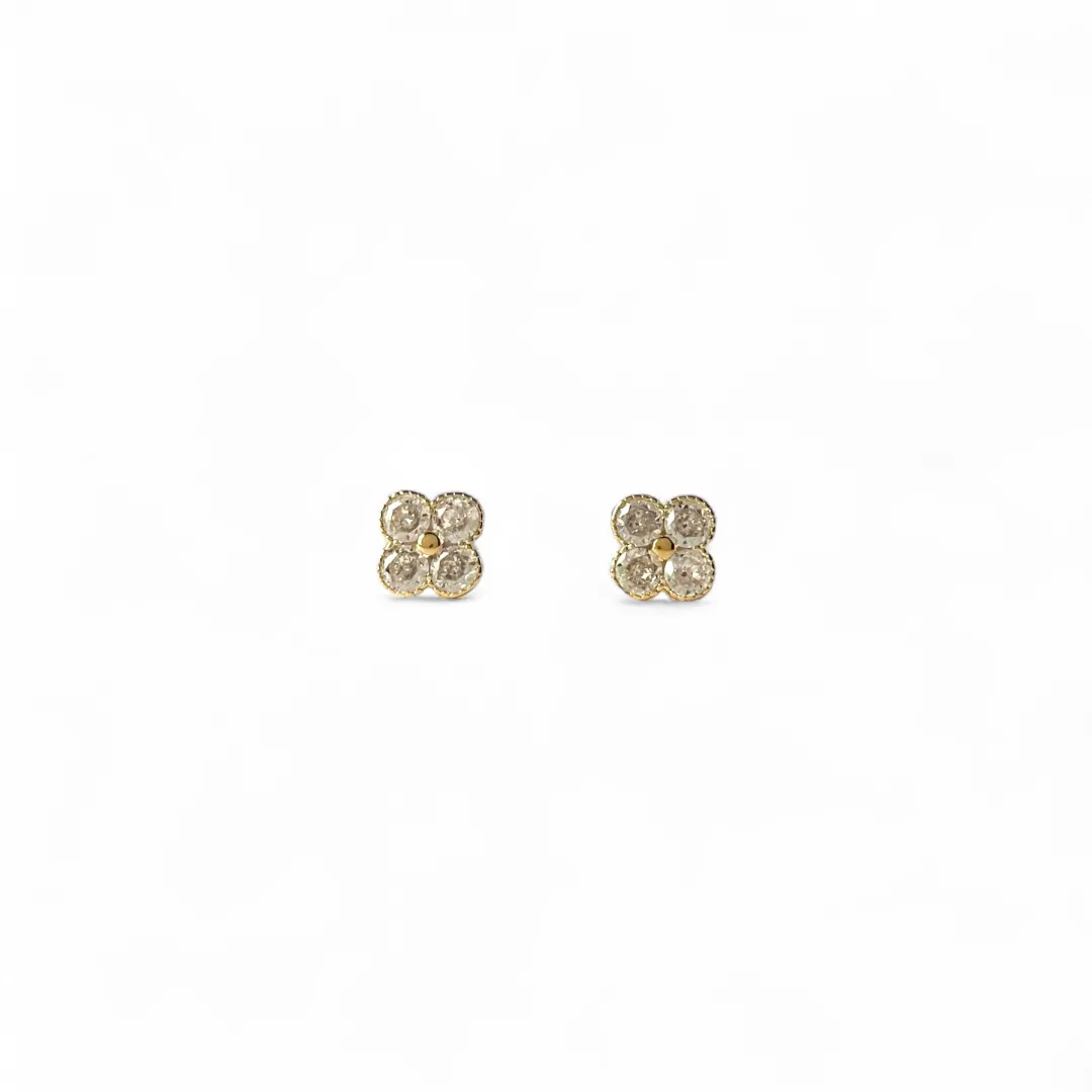 Brinco Flor Trevo Banhado a Ouro 18k com Zircônias