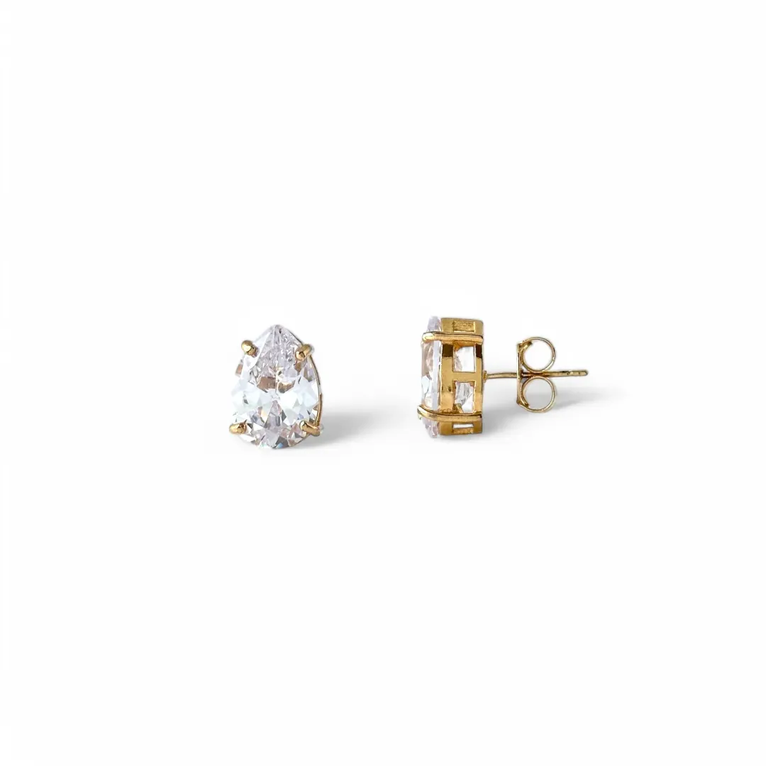 Brinco Gota Banhado a Ouro 18k com Zircônia - 10mm
