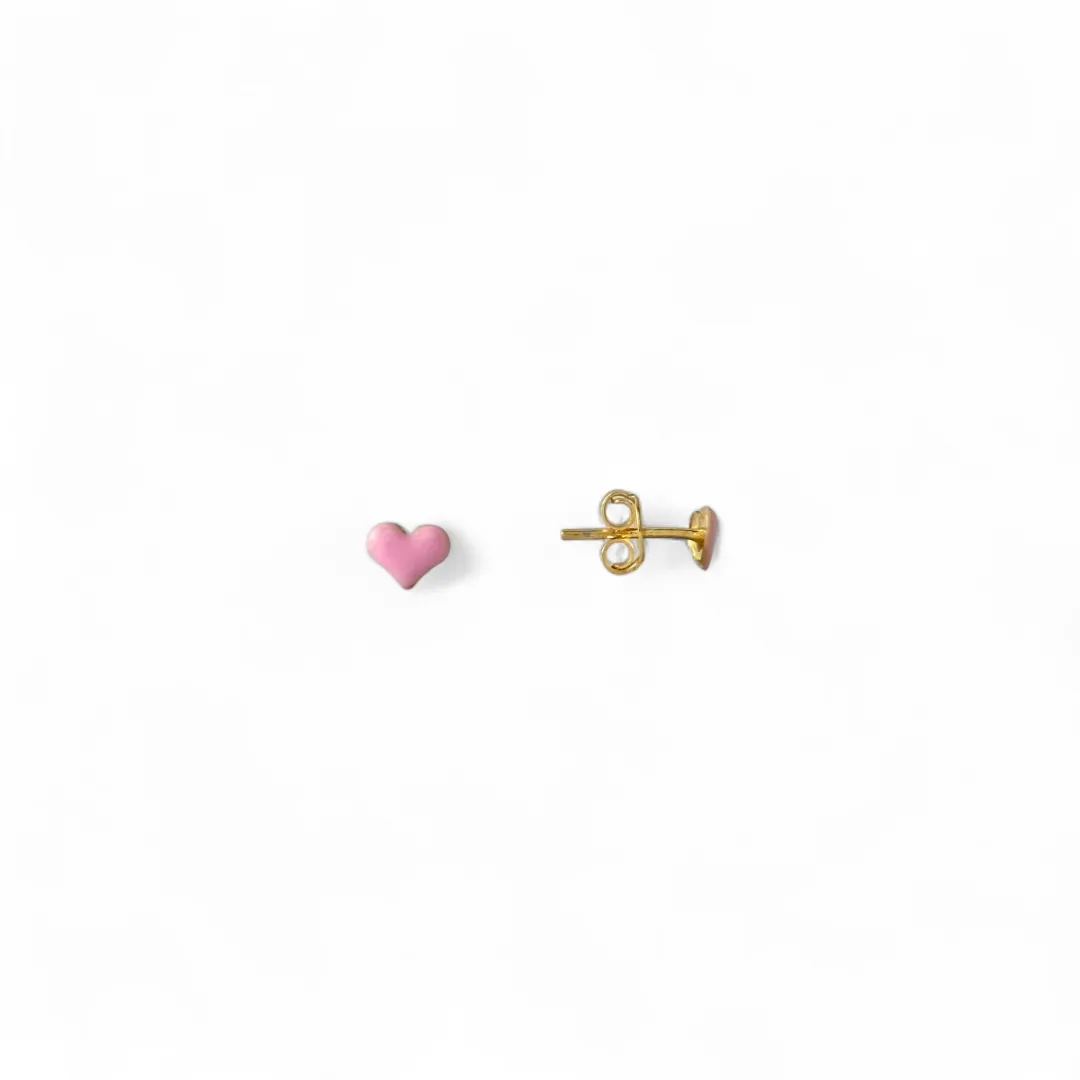 Brinco Infantil Banhado a Ouro 18k Coração Rosa