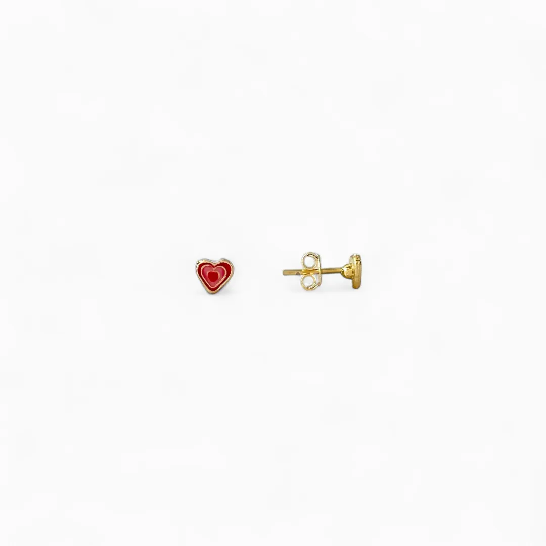 Brinco Infantil Banhado a Ouro 18k Coração Rosa e Vermelho