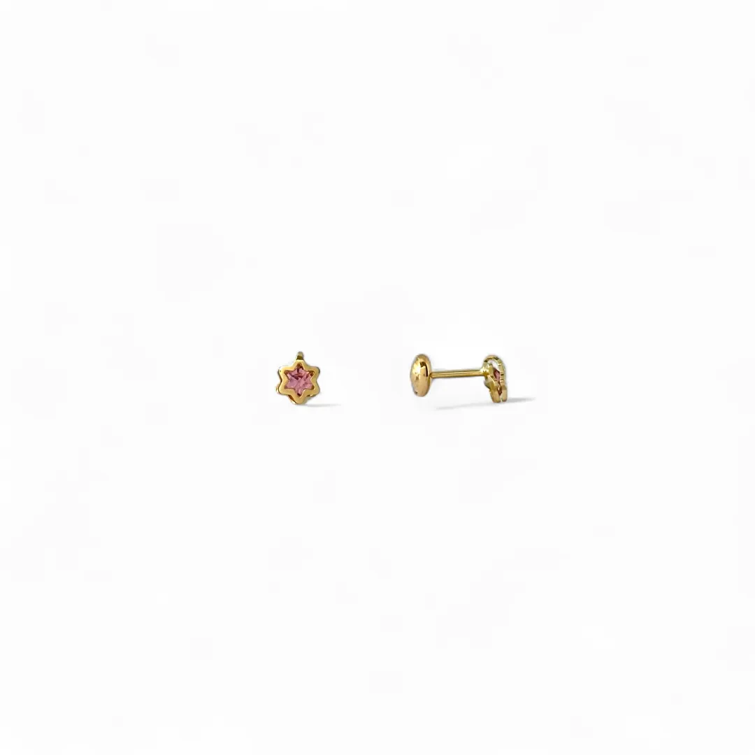 Brinco Infantil Banhado a Ouro 18k Estrela Rosa