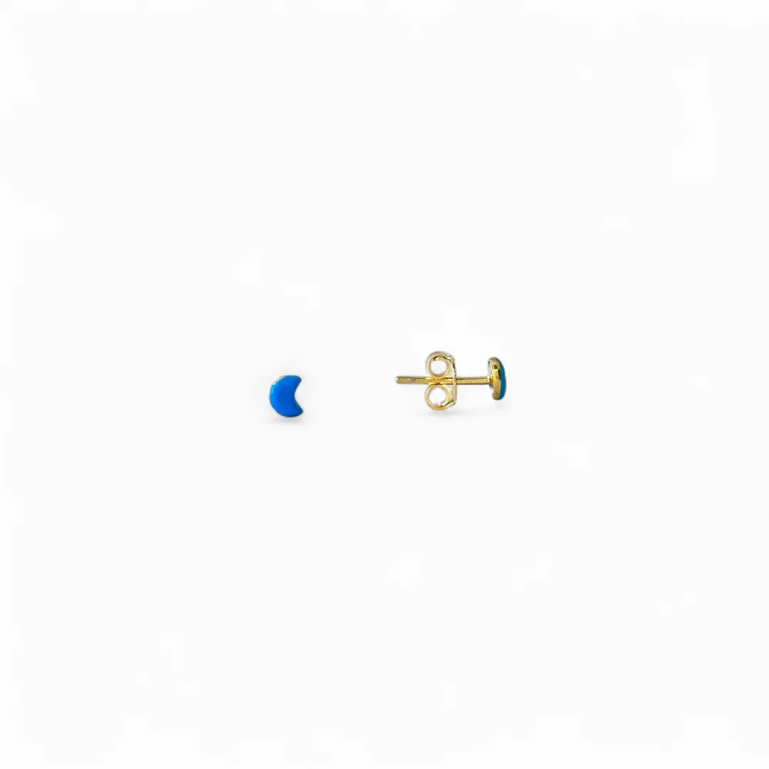 Brinco Infantil Banhado a Ouro 18k Meia Lua Azul