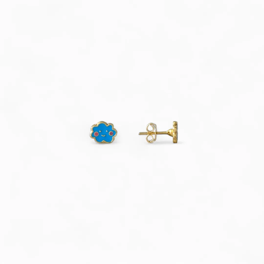 Brinco Infantil Banhado a Ouro 18k Nuvem Azul