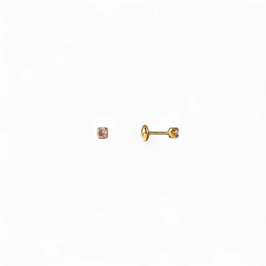 Brinco Infantil Banhado a Ouro 18k Zircônia Rosa Claro