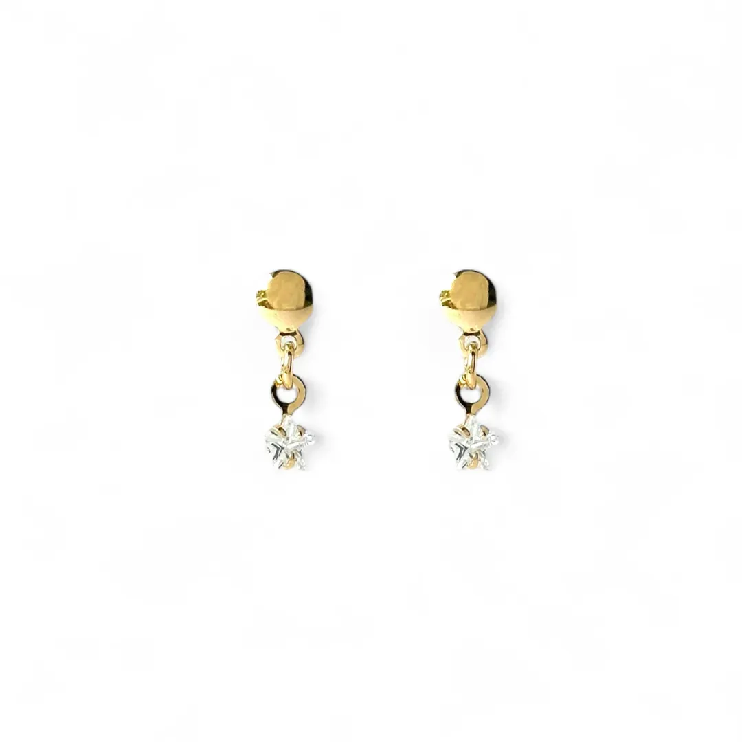 Brinco Infantil  Estrela Pendurada Zircônia Banhado a Ouro 18K