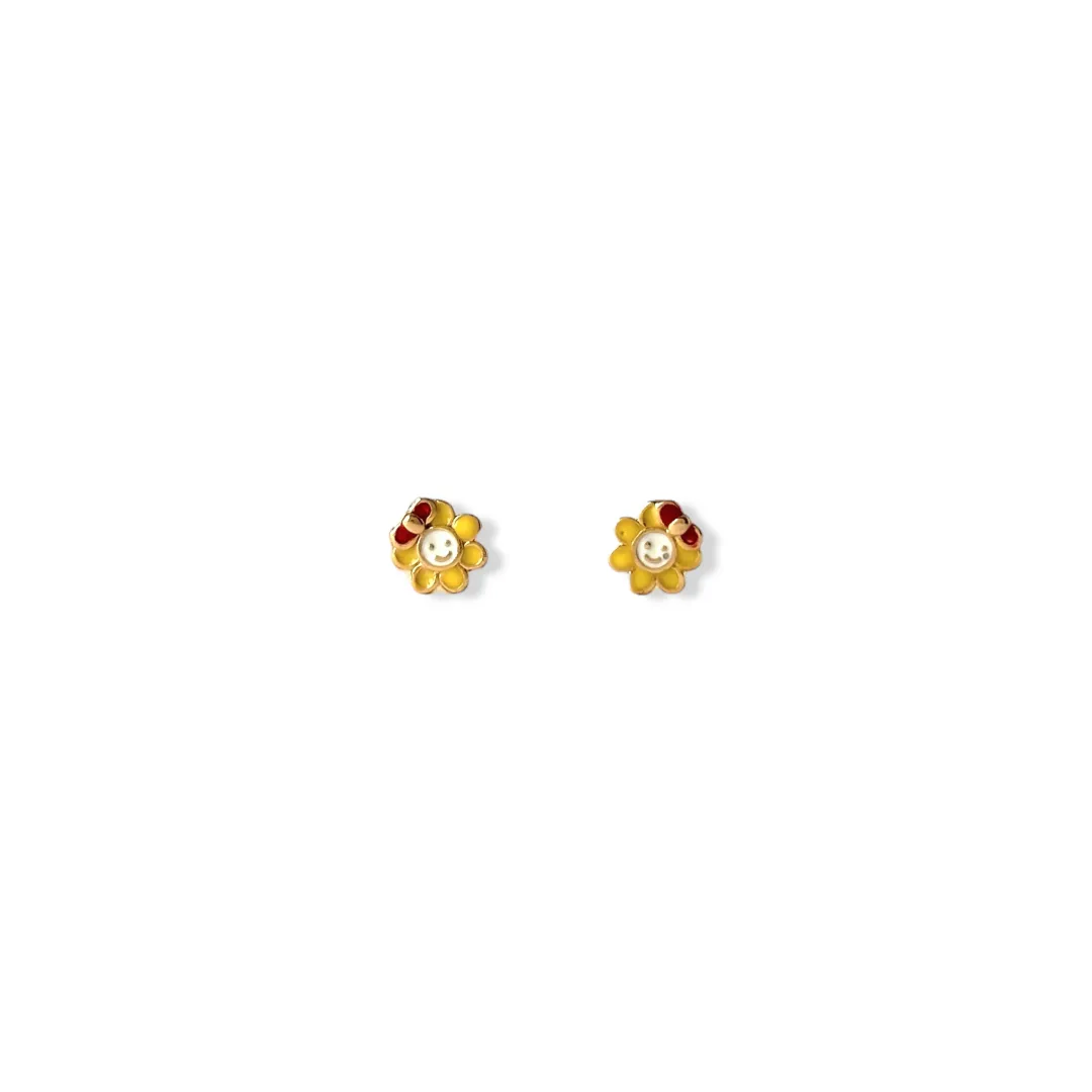 Brinco Infantil Flor Banhado a Ouro 18k Amarela