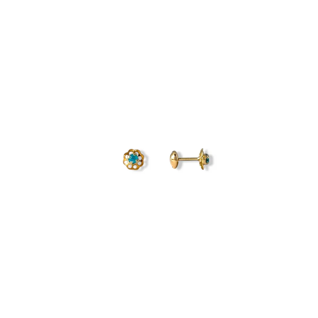 Brinco Infantil Flor Banhado a Ouro 18k com Zircônia Azul Claro