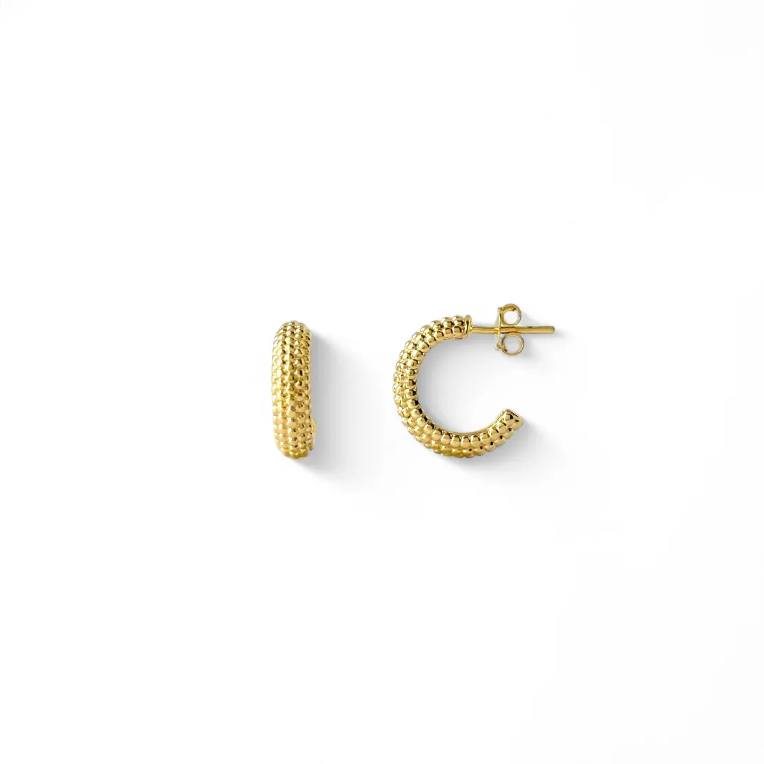Brinco Meia Argola Pontilhada Banhada a Ouro 18K