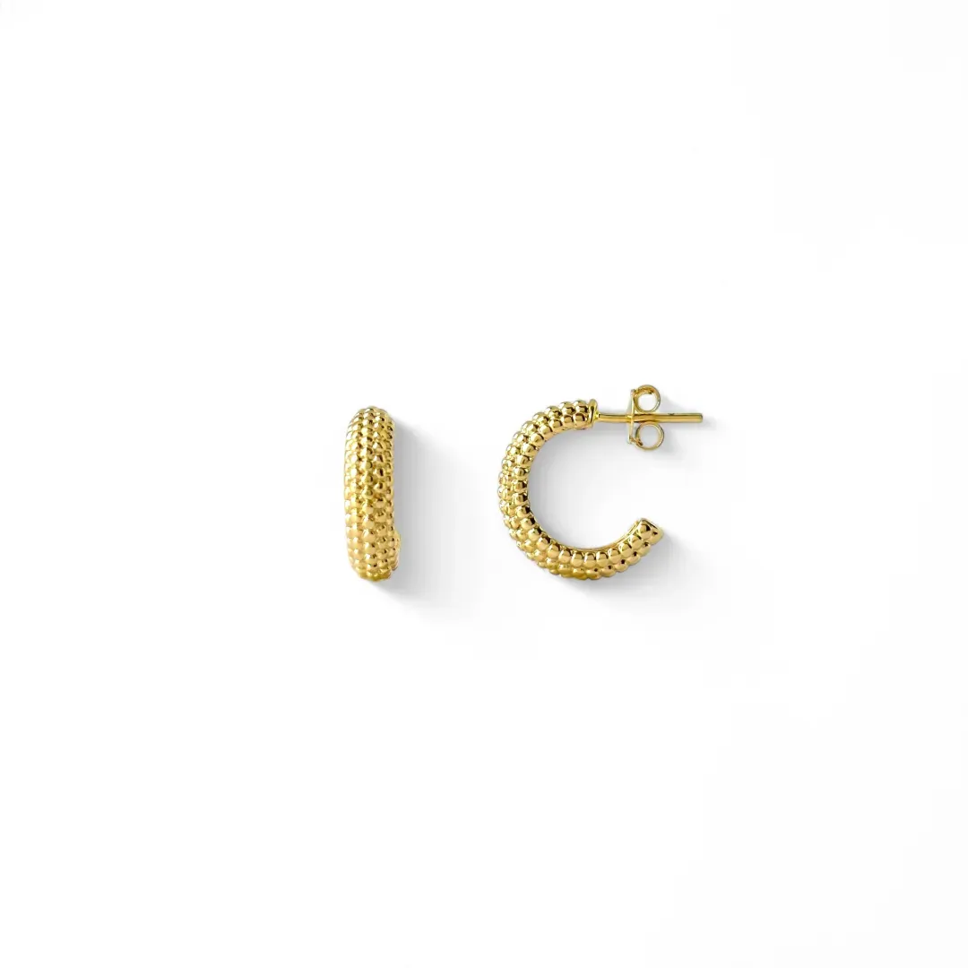 Brinco Meia Argola Pontilhada Banhada a Ouro 18K
