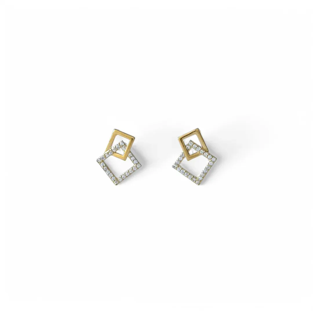 Brinco Quadrados Banhado a Ouro 18k Vazado Liso e com Zircônias