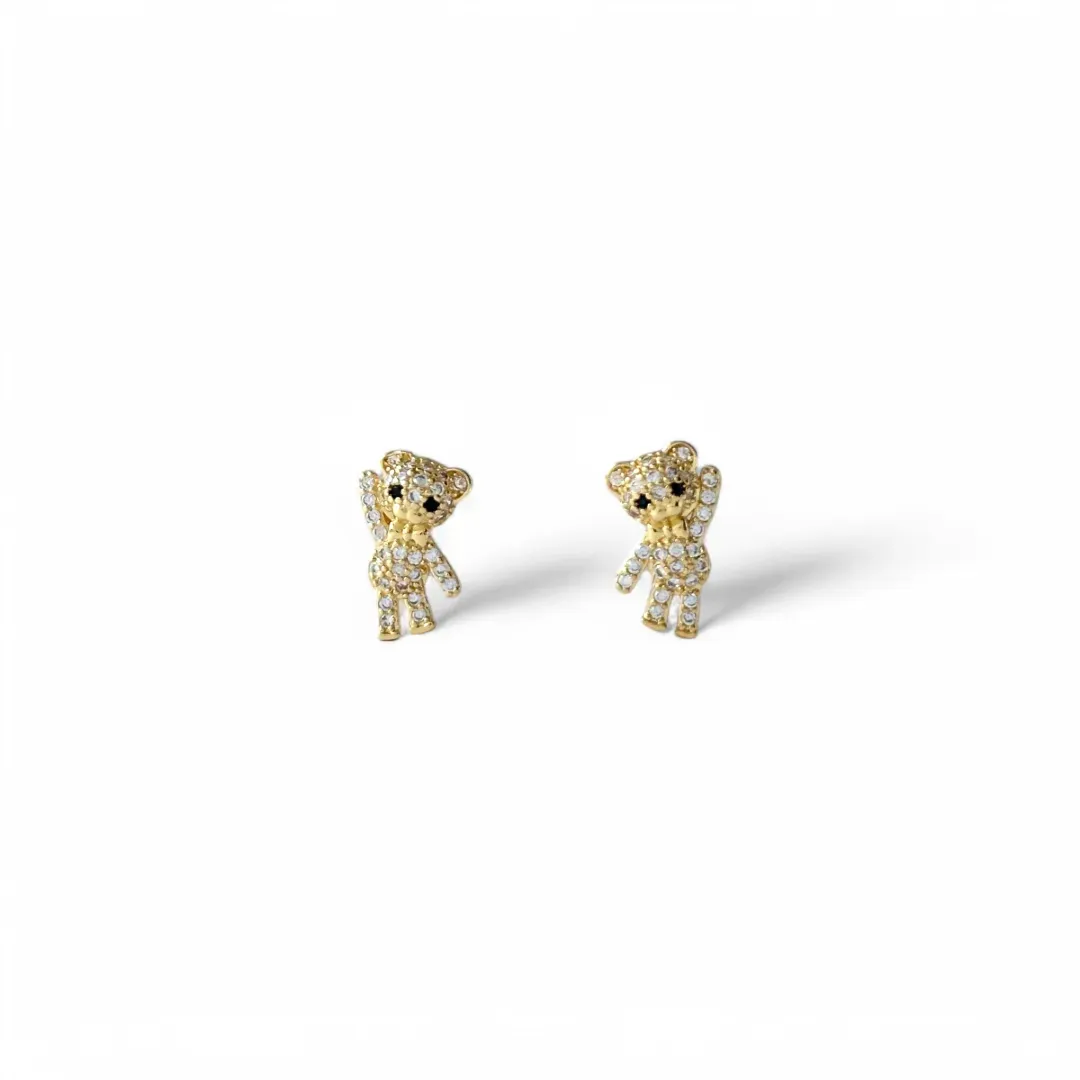 Brinco Urso Teddy Banhado a Ouro 18k Cravejado com Zircônias