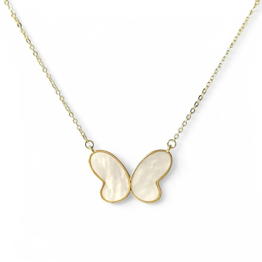 Colar Borboleta Van Cleef Banhado a Ouro 18k com Madrepérola