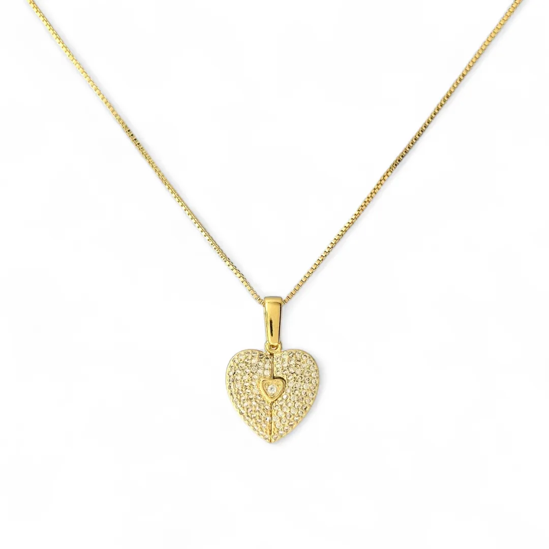 Colar Coração Asas Banhado a Ouro 18k Cravejado com Zircônias
