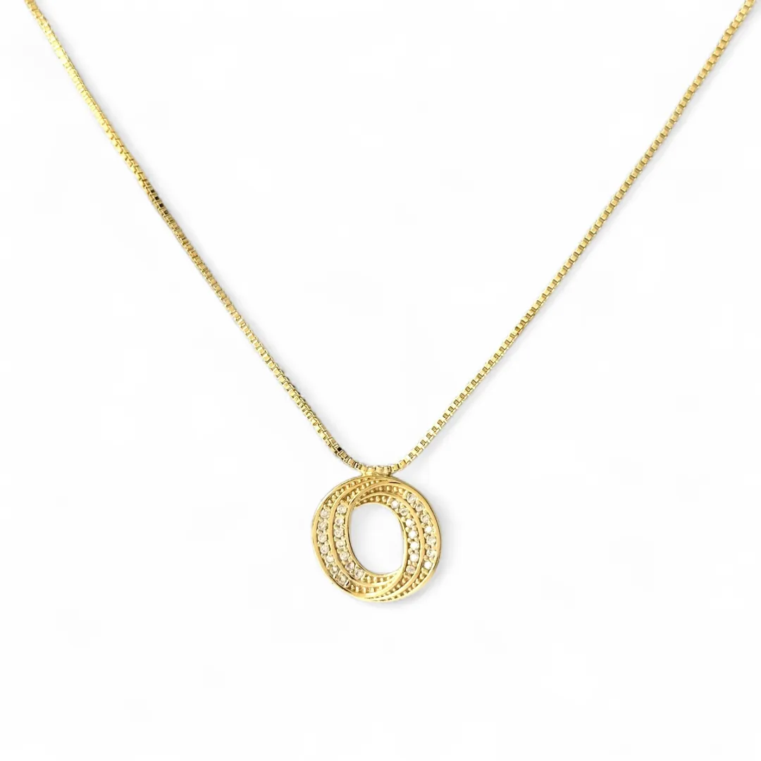 Colar Corrente Veneziana Círculo Duplo Banhado a Ouro 18k com Zircônias