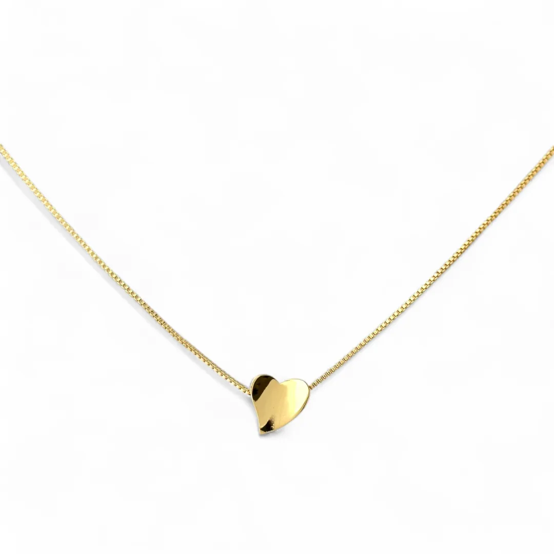 Colar Corrente Veneziana com Coração Liso Banhado a Ouro 18k