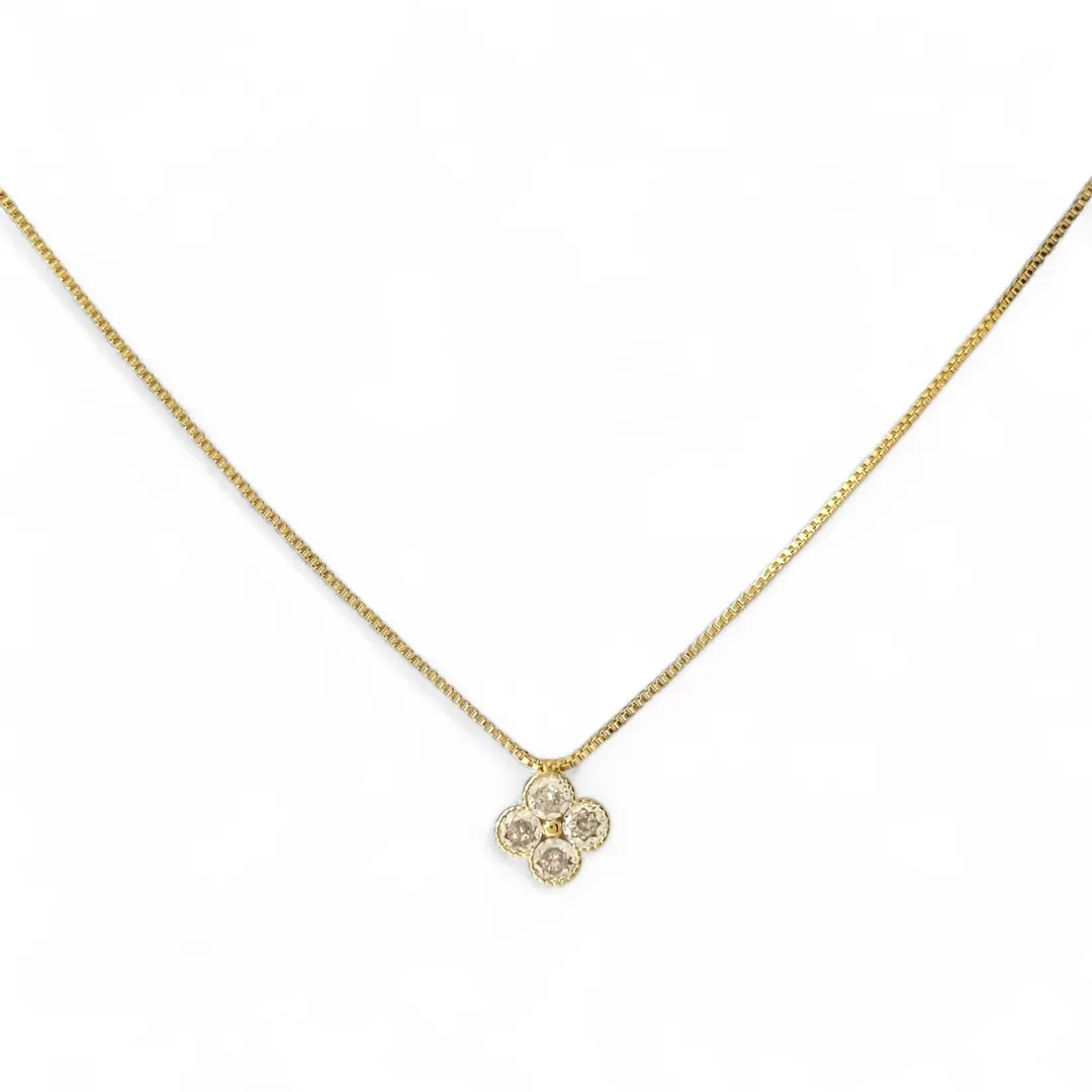 Colar Corrente Veneziana Flor Trevo Banhado a Ouro 18k com Zircônias
