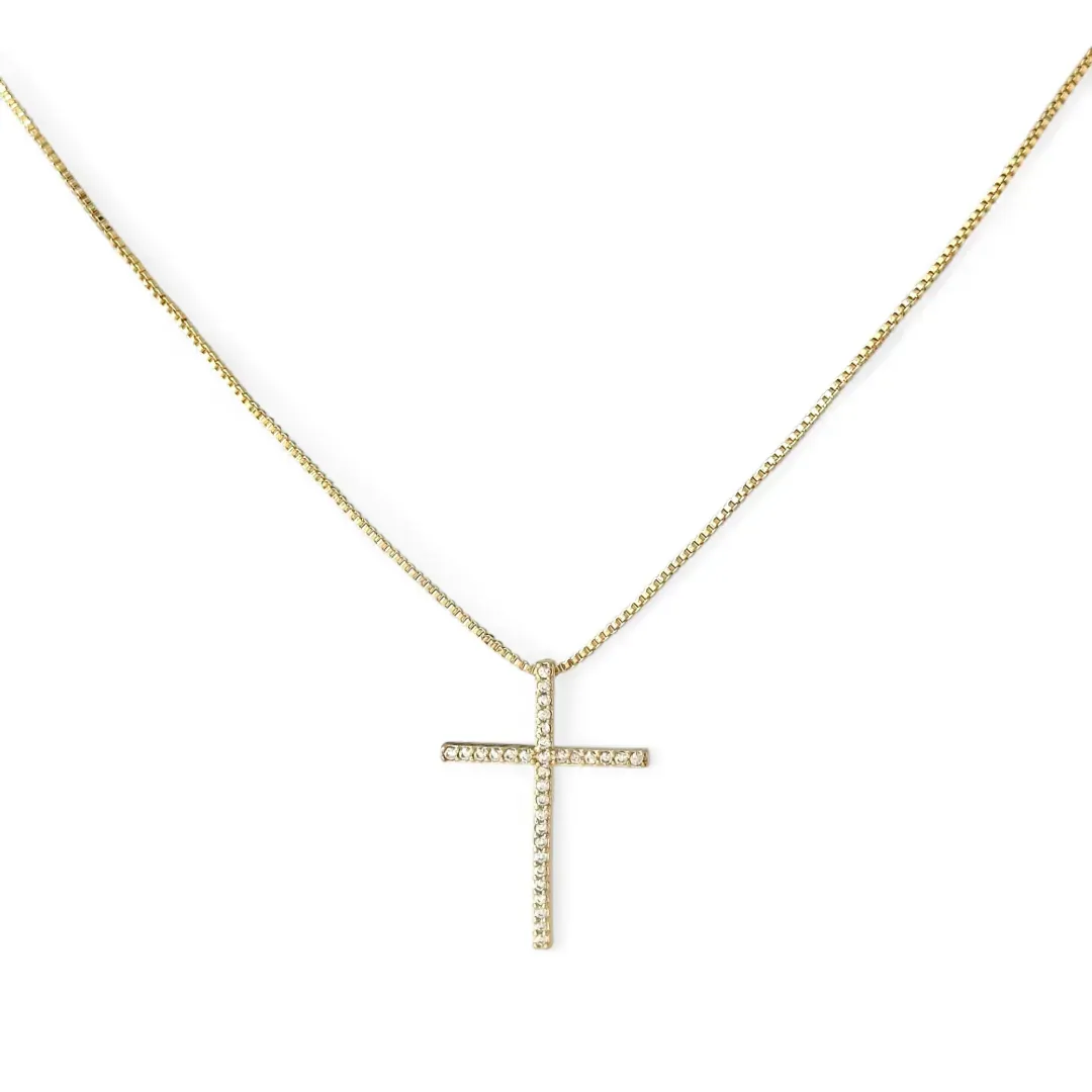 Colar Cruz Banhado a Ouro 18k Cravejado com Zircônias