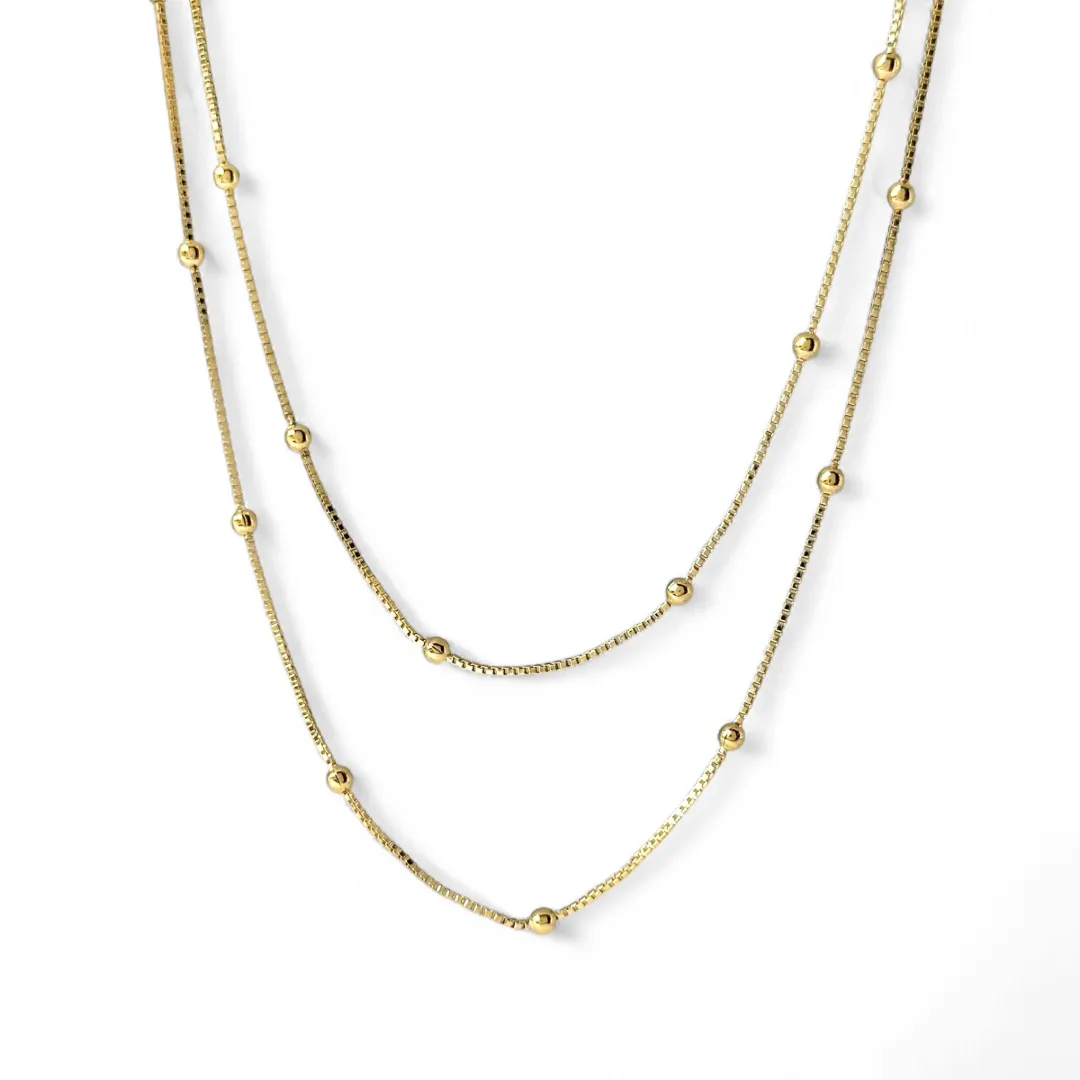 Colar Duplo Bolinhas Banhado a Ouro 18k Lisas