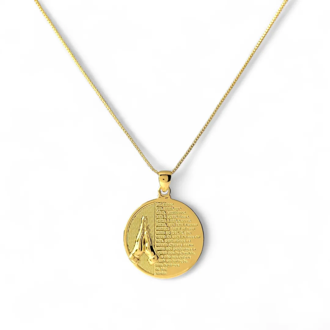Colar Medalha com Oração do Pai Nosso Banhado a Ouro 18k
