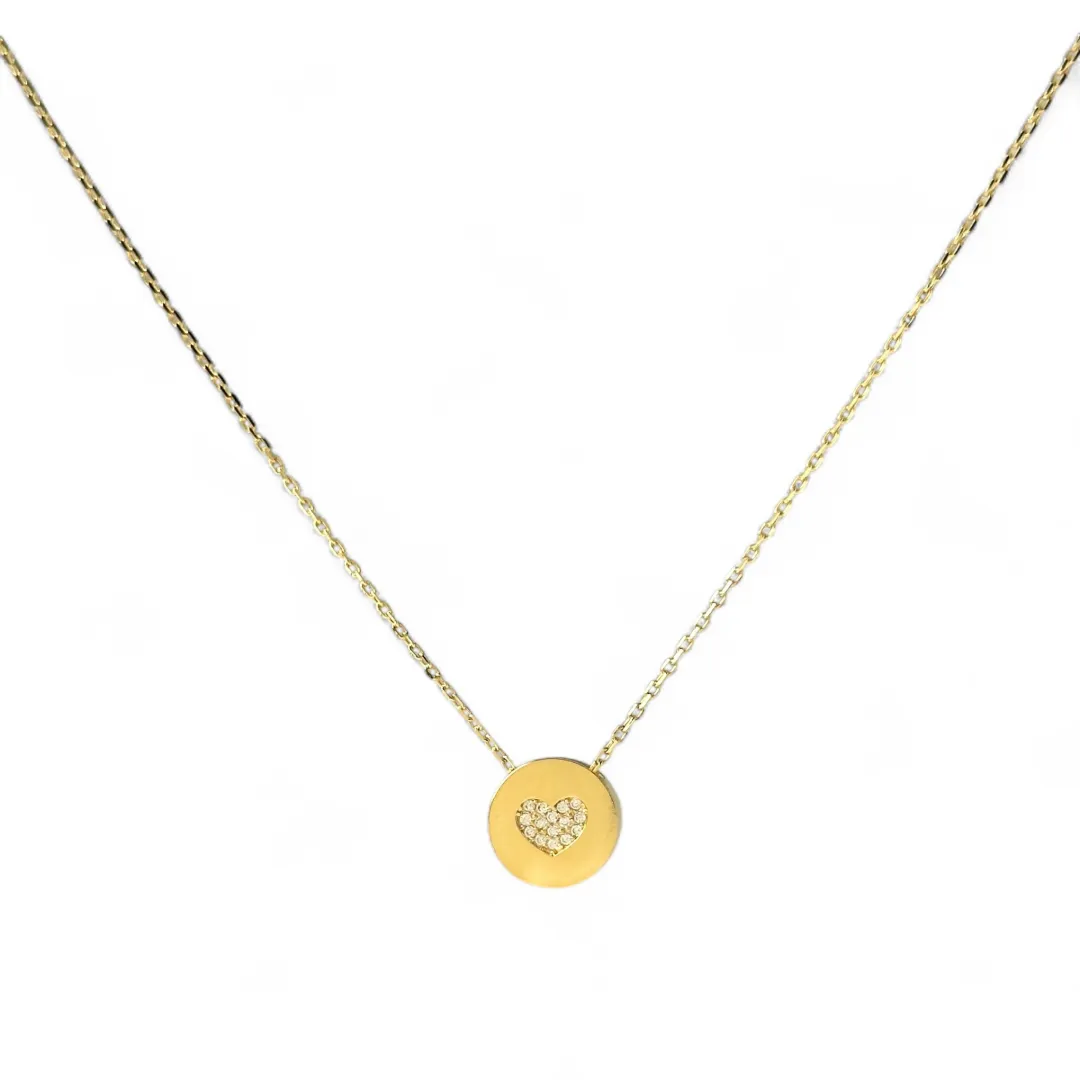 Colar Medalha Coração Banhado a Ouro 18k com Zircônias