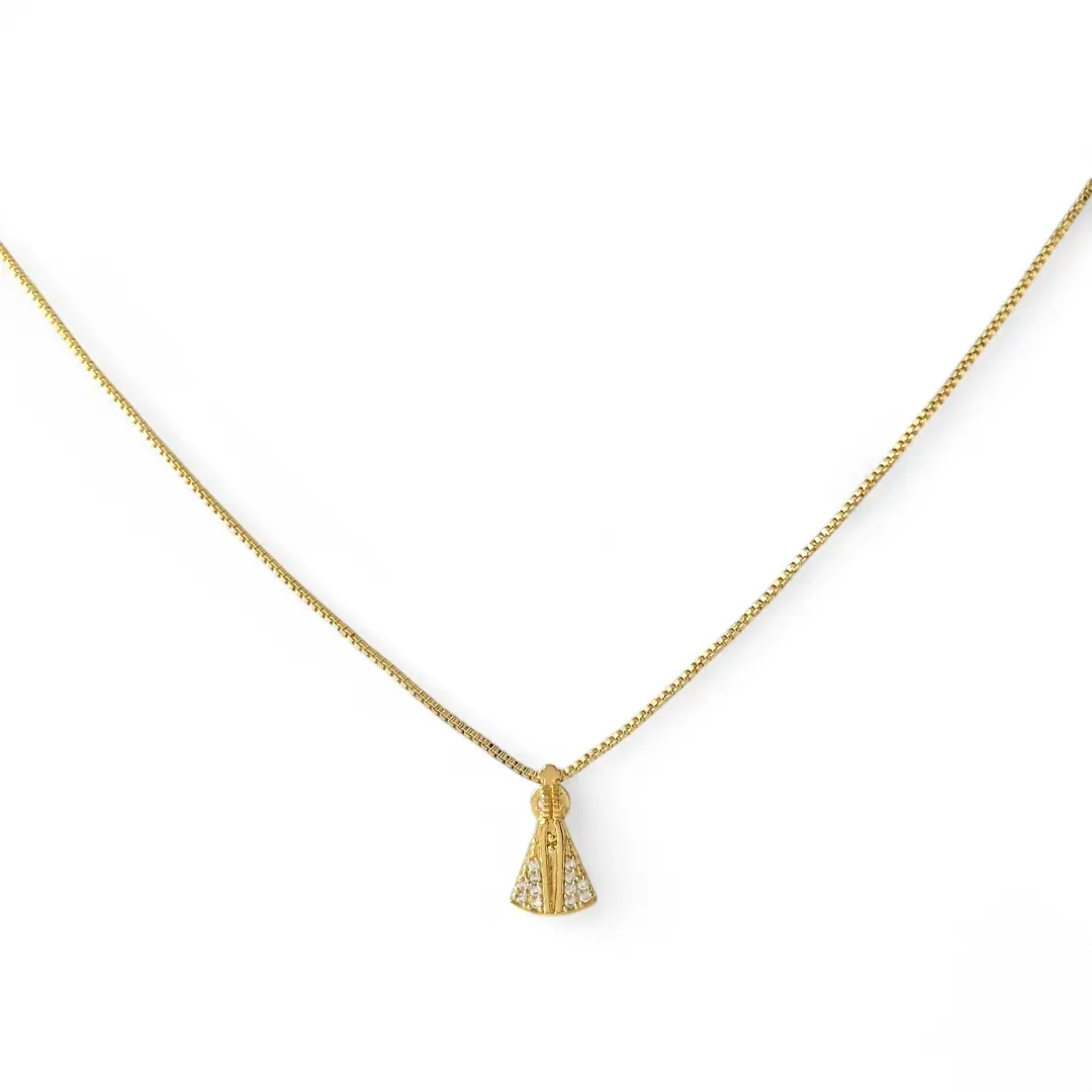 Colar Nossa Senhora Banhado a Ouro 18k com Zircônias Cristal