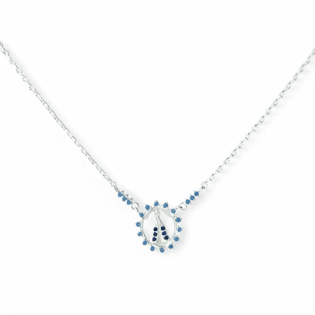 Colar Nossa Senhora Prata 925 Azul com Zircônias