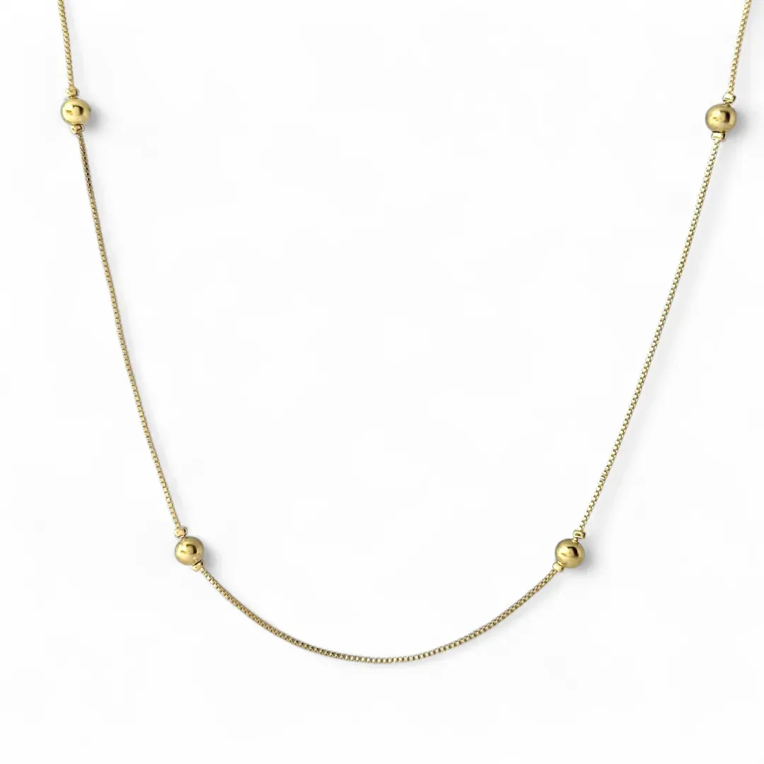 Colar Veneziana Bolas Lisas Banhado a Ouro 18k - 60cm