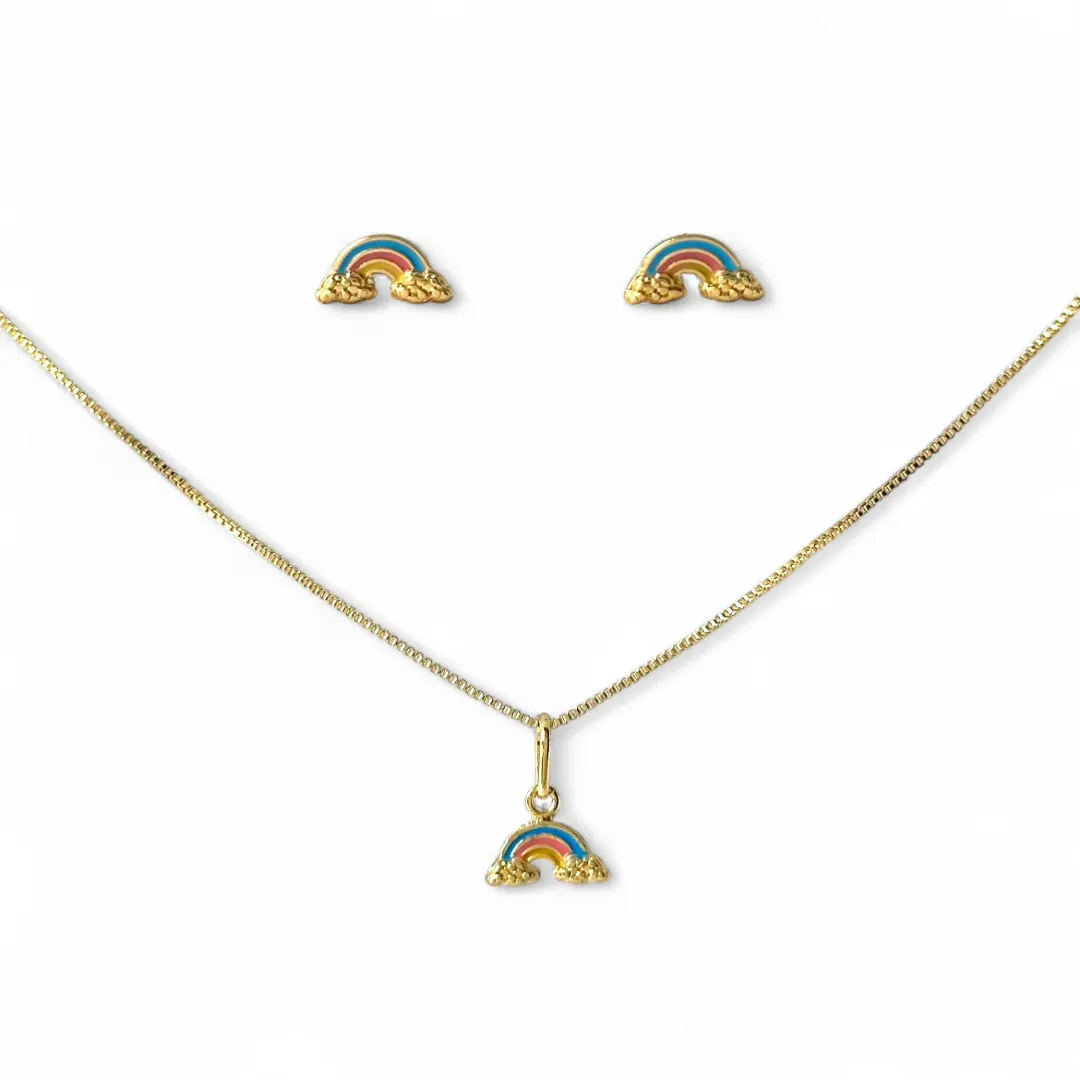 Conjunto Infantil Arco-Íris Banhado a Ouro 18k
