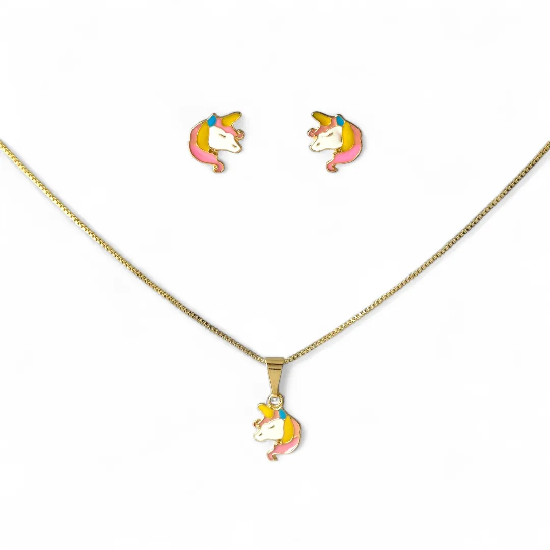 Conjunto Infantil Unicórnio Banhado a Ouro 18k