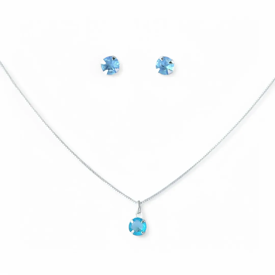 Conjunto Ponto de Luz Prata 925 Azul